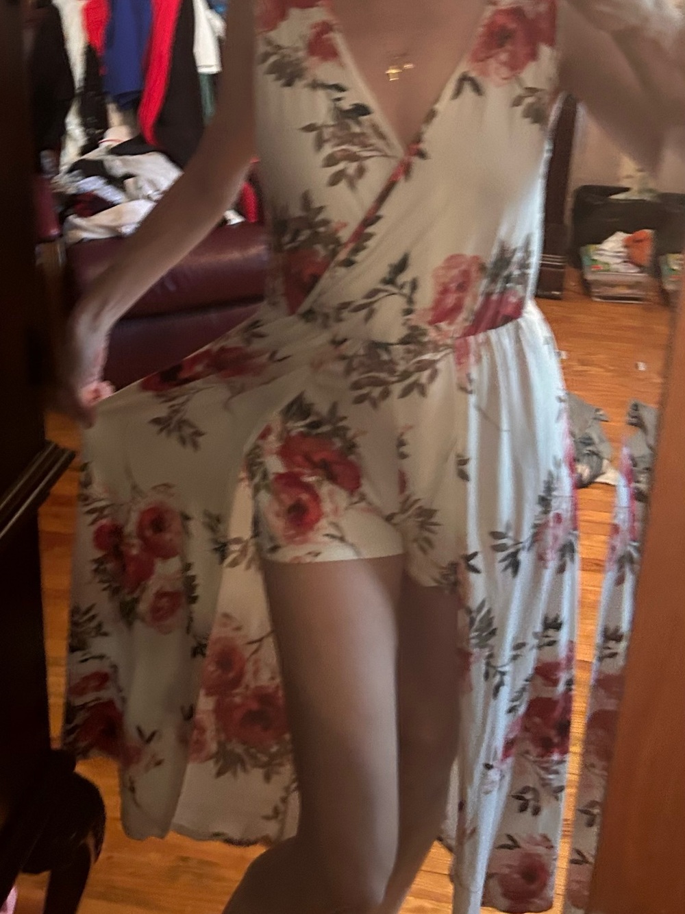 Caution To The Wind Cream Floral High-Low Wrap Dress
